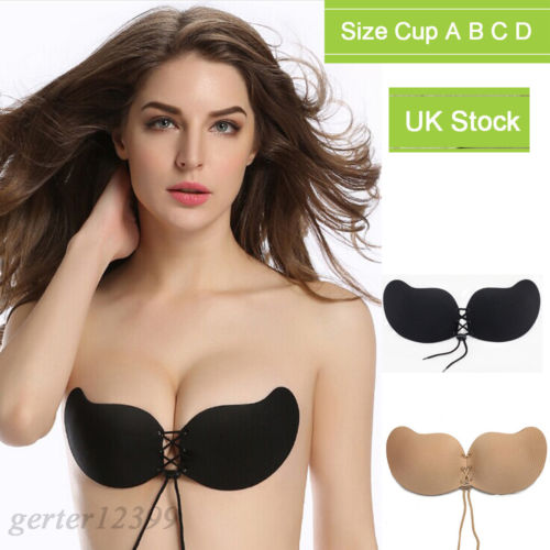 Women Silicone Bra Adhesive Stick On Push Up Gel Strapless Backless Nude/Black