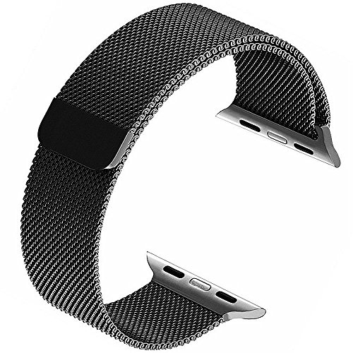 LECASO 42mm Milanese Vollständig Magnetverschluss Schließe Mesh Loop Edelstahl iWatch Band Ersatz Armband Armband für Apple Uhrenarmband Alle Modell 42mm Serie 1 und 2 - Schwarz