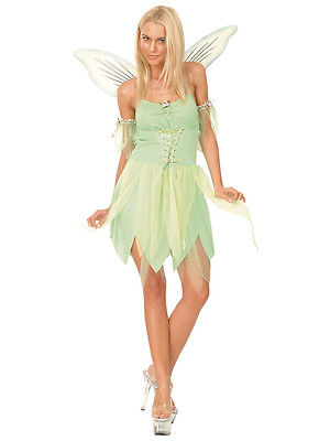 Adult Neverland Pixie Fairy Outfit Tinkerbell Fancy Dress Costume UK Sizes 6-24