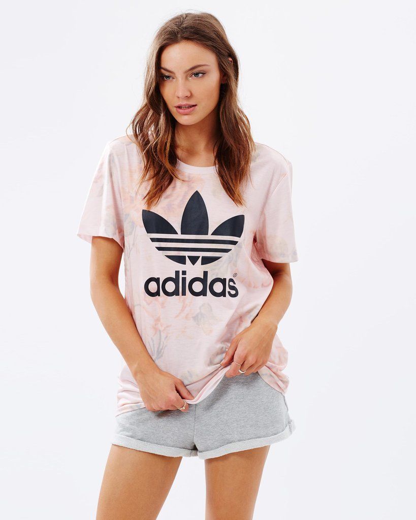 Adidas Originals Rose Trefoil logo Tee T shirt Pink Womens Size 4 6 8 10 12 14