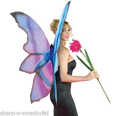 NEW Ladies Extra Large Blue Butterfly Angel Fairy Wings Fancy Dress Costume