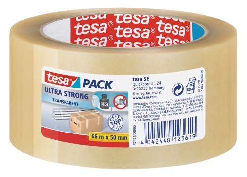 tesapack Ultra Strong Packband Transparent / Durchsichtiges Paketband aus PVC von tesa mit besonders starker Klebekraft / 660 cm x 50 mm