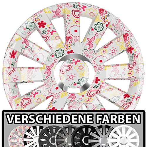 (Farbe und Größe wählbar!) 14 Zoll Radkappen ONYX (Flowers) passend für fast alle Fahrzeugtypen (universell) - vom Radkappen König