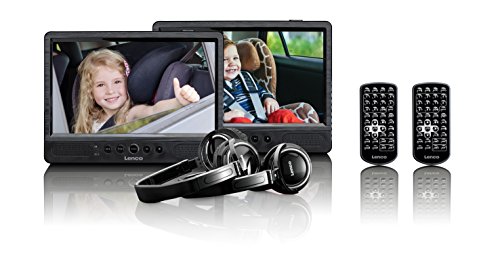 Lenco DVP-1045 2 x 10 Zoll DVD-Player mit Bildschirm, 2x Kopfhörer, USB, SD/MMC, 2x Fernbedienung, 2x Kopfstützenbefestigung, 2x Netzadapter, schwarz