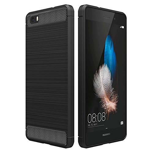 [Neue Version]Huawei P8 Lite Hülle Schwarz,Simpeak Premium Weiche Karbonfaser Elastisch Schützendes Rückseiten-Case für P8 Lite [Fallschutz] [Rutschfest] [Kratzfest]