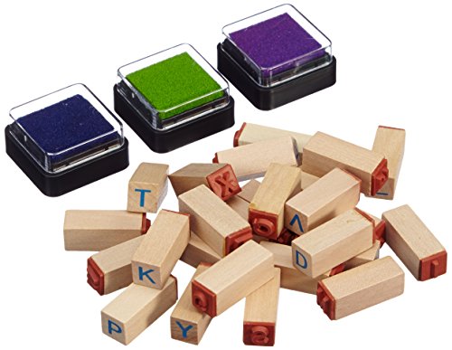 Small Foot by Legler Holzstempel Set „Buchstaben“ in einem Stoffbeutel, die Lettern sind aus Gummi und leicht zu reinigen, inkl. 3 Stempelkissen, für Kinder ab 3 Jahren
