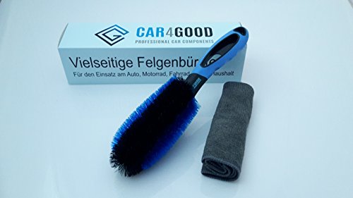 Professionelle Felgenbürste mit hochwertigem Mikrofasertuch zur effektiven Reinigung von Stahl- und Alufelgen - Premium Qualität für saubere Felgen - Felgenreinigung für Auto Motorrad Fahrrad (blau)