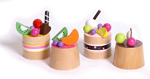 Obsttörtchen aus Holz, mit steckbaren Früchten und magnetischen Holzscheiben, fördert die Kreativität, tolle Ergänzung zum Kaufmannsladen oder Kinderküche, für kleine Leckermäulchen ab 3 Jahren