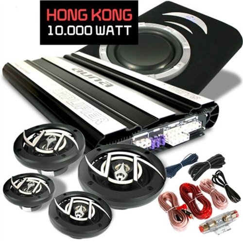 Car Hifi Set Hongkong mächtiges 10.000 Watt Auto-Lautsprecher-Set 4x Boxen 1x Endstufe 1x Subwoofer & Kabelset