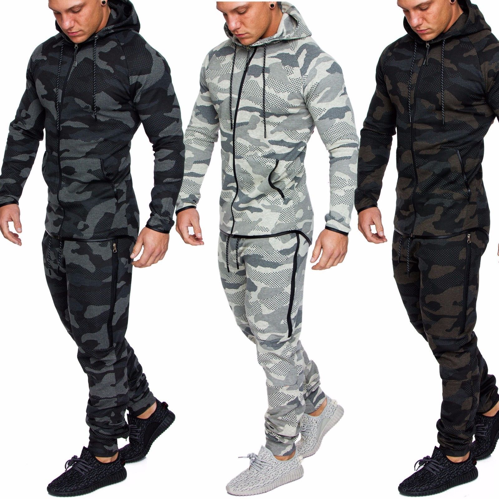Herren Camouflage Sportanzug Jogginganzug Trainingsanzug Sporthose+Jacke 1008