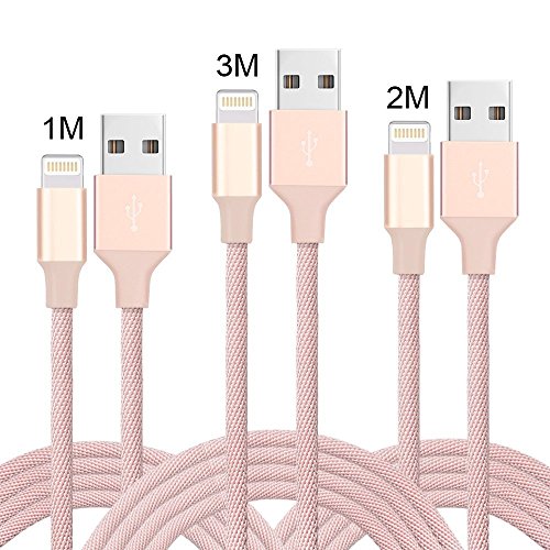 Lightning Kabel, WZS 3Pack 1M/2M/3M Nylon iPhone Ladekabel iPhone Kabel USB Datenkabel für Apple iPhone 7 / 7 Plus / 6S / 6S Plus / 6 / 6 Plus / SE / 5s / 5c / 5 / iPad Pro / Air / Mini / iPod Nano 7- Pulver
