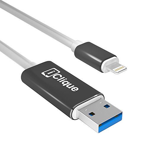 iClique iPhone Lightning Flash Drive – MFI Certified USB 3.0 3.3FT - 3 in 1: Charging Cable, Flash Drive, External Udisk - Touch ID Encryption for Apple Products - Storage for iPad, iPhone, Mac