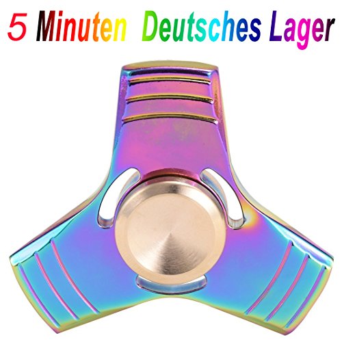 Fidget Hand Spinner Mehrfarbig Multicolor Rainbow, GIM 5 Minuten Deutsche Lager Haltung Spinnere Metall, Fingertip Gyro EDC Tri Spinner (Square)