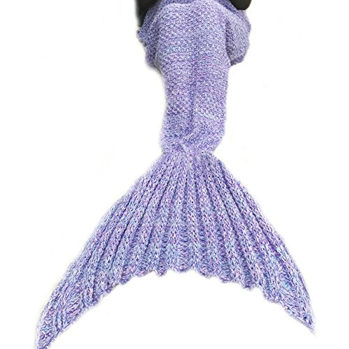 Meerjungfrau Decke Handgemachte Gestrickte Decke Meerjungfrau Schwanz Decke für Kinder und Erwachsene,Warme Sofa Quilt Wohnzimmerdecke 180cm x 90cm (Lila)