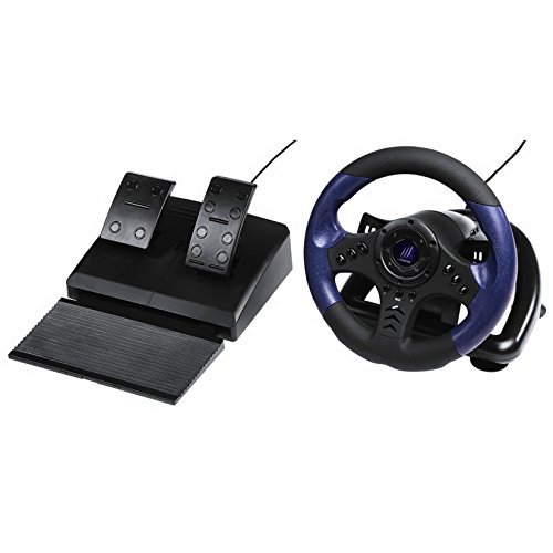 uRage Lenkrad für PC (Gaming Lenkrad mit Pedalen, Schaltung, Vibration, USB-Anschluss, Kabellänge 2m, für Simulator Spiele) Racing Wheel schwarz/blau