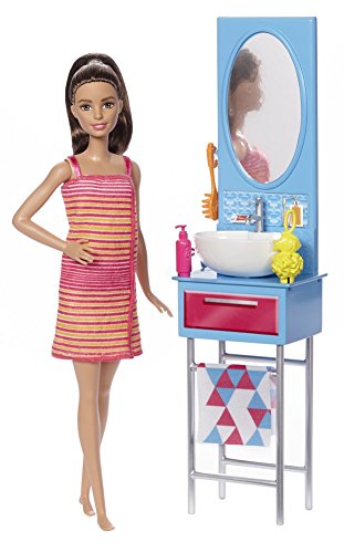 Mattel Barbie DVX53 - Möbel Badezimmer und Puppe, Ankleidepuppen-Zubehör