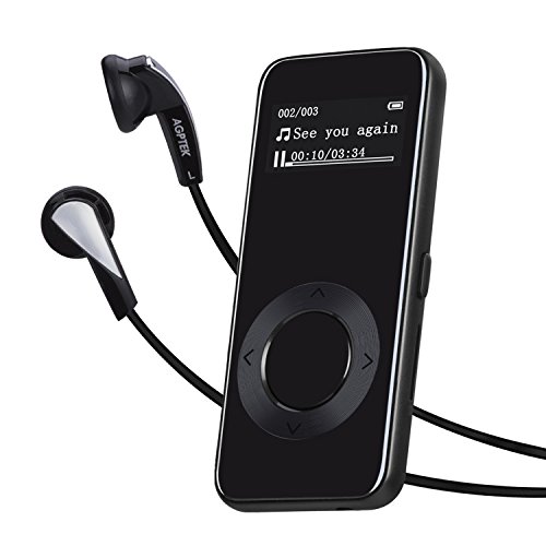 8GB MP3 Player mit Sport Armband Zinklegierung Verlustfrei Musik Player unterstützt FM Radio, Aufnahme, 64GB Micro SD, von AGPTEK M29, Nacht Schwarz