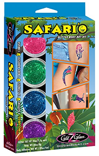 Safari'O Glitter Tattoo Set - Safari, Zoo und Dschungel Tier- Körperkunst