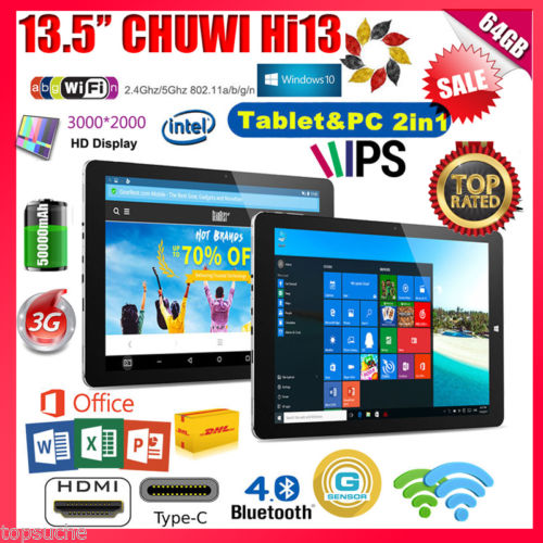 CHUWI HI13 13.5? Apollo Lake N3450 Tablet PC 3000x2000 Win10 50000mAh 3G 2*WIFI