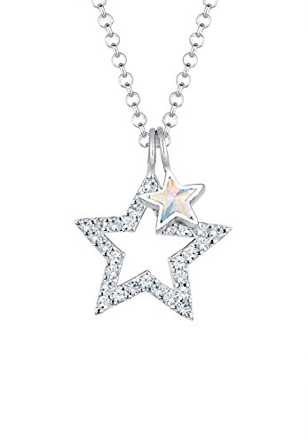 Elli Damen-Kette mit Anhänger Sterne 925 Silber weiß Rundschliff Kristall 45 cm - 0111641516_45
