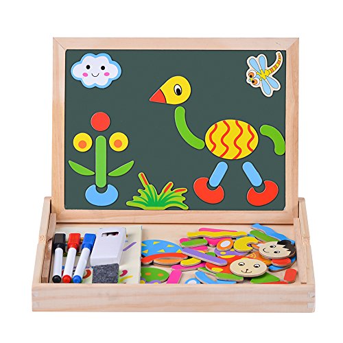 Uping magnetisches Holzpuzzle Staffelei doppelseitige Tafel Holzbrett Doodle 70 Stücke für ab 3 jahre Kinder - Alltagszenen und Menschen