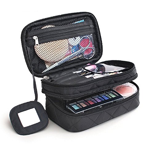 Multifunktional 2 Schicht Make Up Tasche schwarz Kosmetik Make-up-Pinsel Organizer mit Tragegriff für Reisen & Home