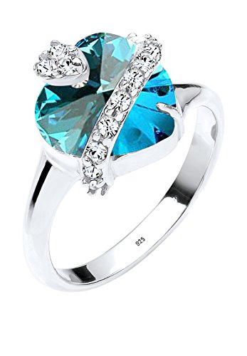Elli Damen-Ring Herz 925 Silber Kristall blau Brillantschliff Gr. 58 (18.5) - 0602470113_58