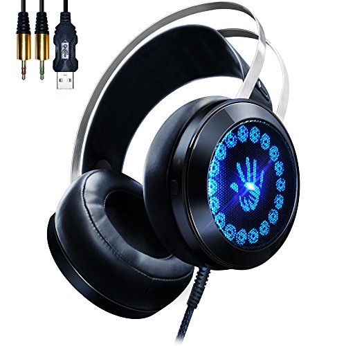 AOSO Gaming Kopfhörer PC G400 Stereo Over-Ear-Headset mit Mikrofon und LED Atem Licht für PC PS4 Chat Musik Schwarz