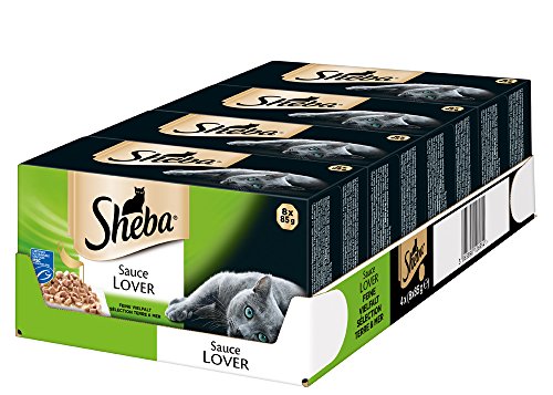 Sheba Katzenfutter Sauce Lover für ausgewachsene Katzen - hochwertiges Nassfutter für Katzen / Feine Vielfalt in Sauce / 32 Schalen (4 x 8 x 85 g)