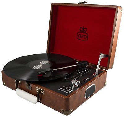 Brown GPO Attache Case Record Player Turntable with Free USB Stick