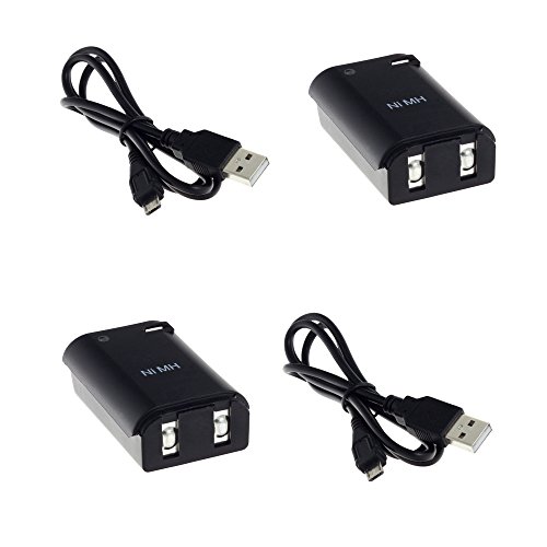 2x MTEC Akku Batterie 4800mAh für Microsoft Xbox 360 Controller Gamepad mit USB Ladekabel Play & Charge Kit in schwarz