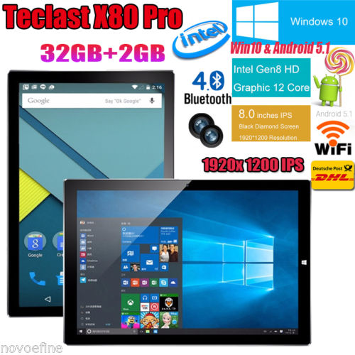 Teclast X80 Pro 2GB+32GB Quad Core Windows10 Android 5.1 GPS Tablet PC 1920x1200