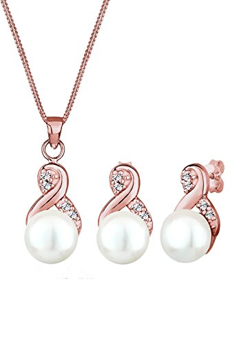 Elli Premium Damen-Schmuckset Halskette + Ohrringe Infinity 925 Silber Rundschliff Süßwasser-Zuchtperle Weiß - 0902480717_45