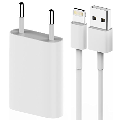 LEONAS® 2in1 Set Lightning Kabel Ladekabel und Netzstecker USB für Apple iPhone 7 6 6S SE iPod iPad in weiß