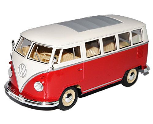 VW Volkswagen T1 Rot Weiss Samba Bully Bus 1950-1967 1/24 Welly Modell Auto mit individiuellem Wunschkennzeichen
