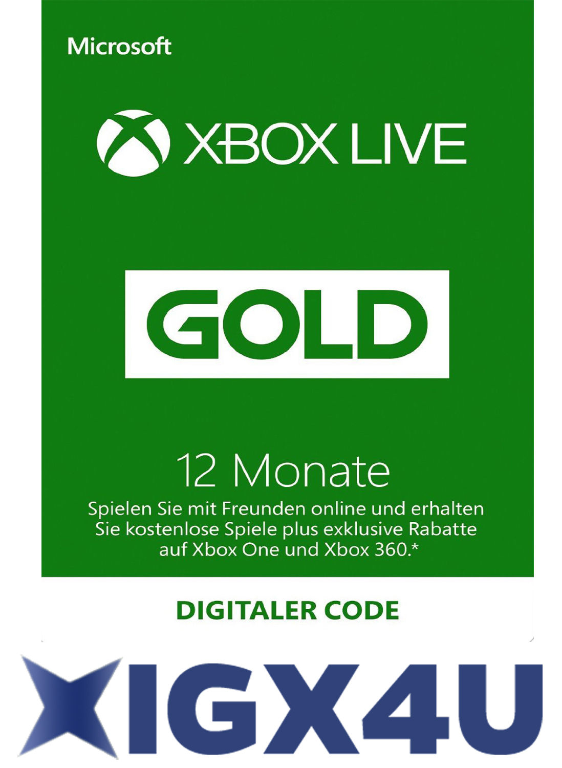 Xbox One XBOX 360 LIVE 12 Monate GOLD Mitgliedschaft Karte Key/ 12 Month Card DE