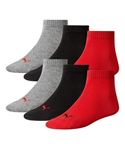 PUMA Unisex Quarter Quarters Socken 6er Pack, Größe:47-49;Farbe:black/red