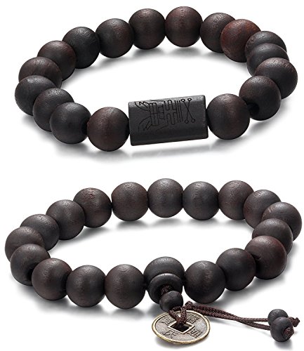 Jstyle Schmuck 2 Pcs 11mm Holz Perlen Armband für Männer Frauen Tibetan Buddhist Prayer Link Cool