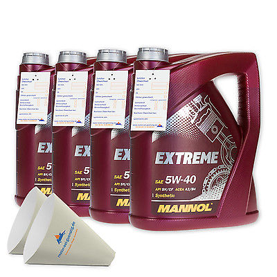 20 (4x5) Liter MANNOL SAE 5W-40 Extreme HC-Synthese-Öl