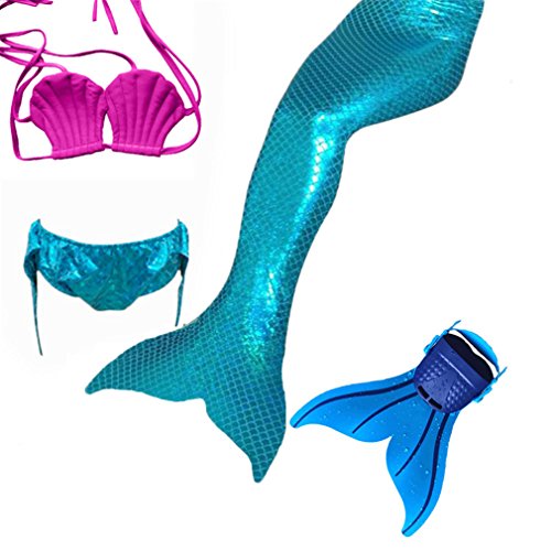 Likeep Mädchen Meerjungfrauen Bikini Tankini Kostüm Meerjungfrau Schwimmanzug Badeanzüge, Blau, 110