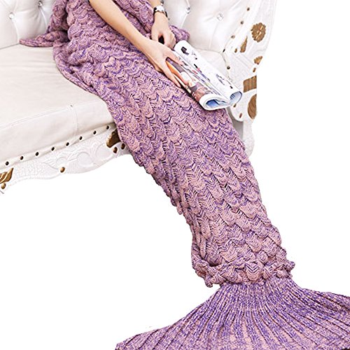 yowao Meerjungfrau Schwanz Decke für Erwachsene handgefertigt Strick Fisch Waage Muster und alle Jahreszeiten Warm Ihre Füße Schlafsack Rosa und lila