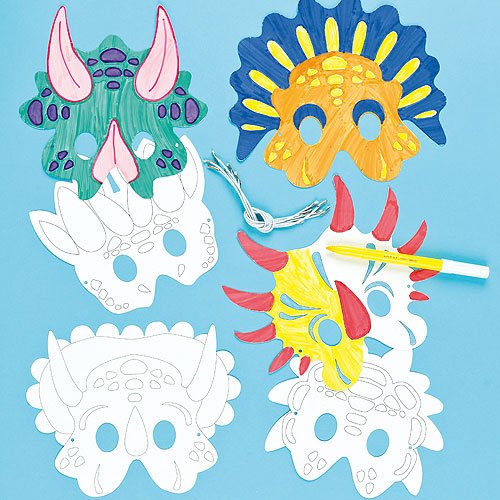 Masken zum Basteln und Ausmalen - Dinosaurier - für Kinder ideal zum Kindergeburtstag und Karneval - 6 Stück