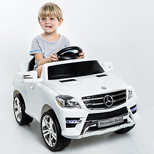 Goplus Lizenz Kinderauto Mercedes-Benz ML350 Roadster Kinderfahrzeug Elektro Auto 2 Motoren (Weiss)