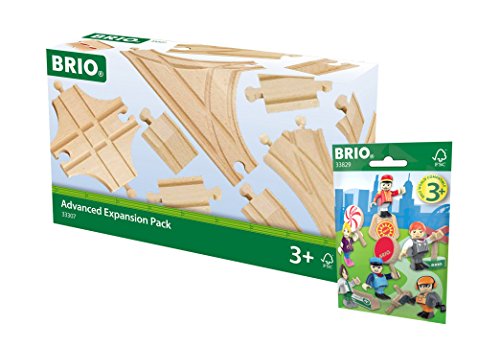 BRIO Eisenbahn Set - 33307 Schienen und Weichensortiment und 33829 1x Brio Figuren Pack Serie 1