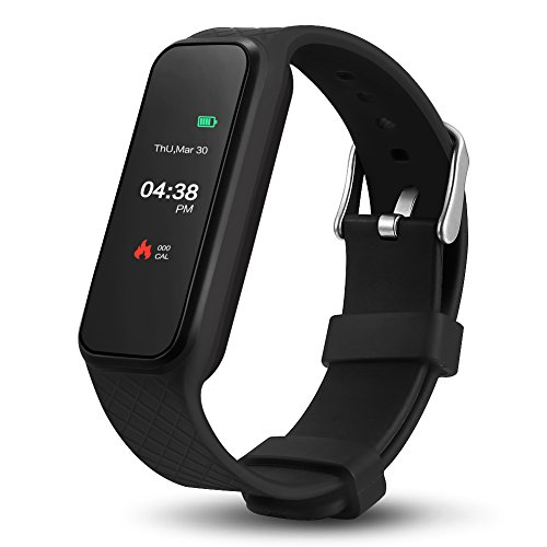 1,06 Inch Farbe Touch Screen Fitness Tracker Sport Armband mit Schlaftracker/schrittzähler /Kalorienzähler/Wecker, Unterstützung iOS 7.0/ Android 4.3 /Bluetooth 4.0 IP67 Smart Watch, Schwarz