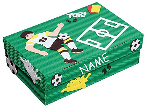 Bastelset Schulbox / Kreativbox - incl. NAME - Fußball grün Junge Ball - Schule Basteln Malbox für Kinder / Zeichenbox Schachtel / Spielzeugkiste / Box