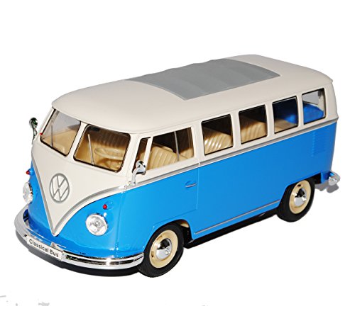 VW Volkswagen T1 Blau Weiss Samba Bully Bus 1950-1967 1/24 Welly Modell Auto mit individiuellem Wunschkennzeichen