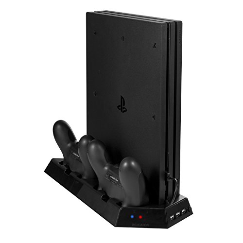 Younik VG-06 PS4 Pro Vertical Stand Cooling Lüfter mit Dualshock Controller Ladestation 3 Port USB Hub für PlayStation 4 Pro
