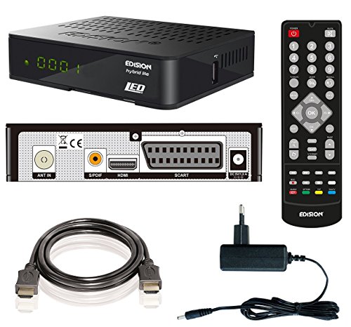 Edision Progressiv Hybrid lite LED DVB-T/C Kabel/Terrestrischer Receiver für digitales Kabel-und Terrestrisches Fernsehen (Full HD, HDMI, SCART, S/PDIF, USB, Wifi, Internet, Display) inkl. HDMI-Kabel schwarz