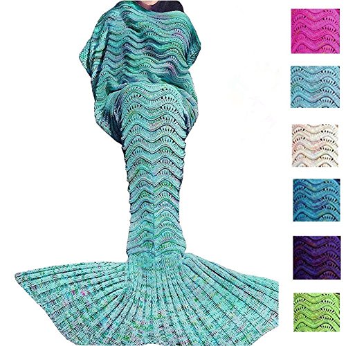 Meerjungfrau Decke Bettdecke Handgefertigte Strickdecke Soft Schlafsack Kuscheldecke für Damen und Mädchen Minzgrün 188 x 89cm